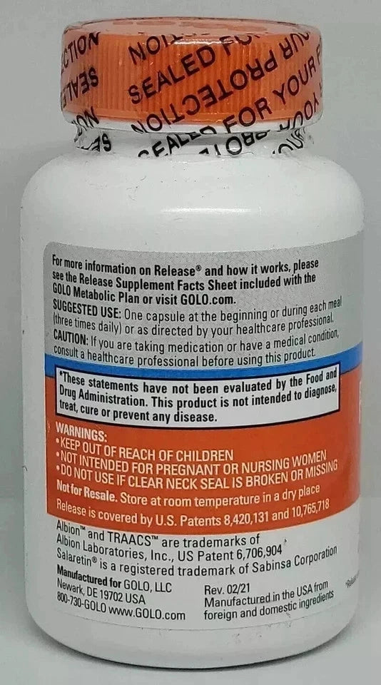 GOLO RELEASE DIETARY SUPPLEMENT 90 CAPS , EXP : 02/2027